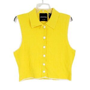 Michael Simon Womens Yellow Button Front Sweater Knit Vest Collared‎ Size L